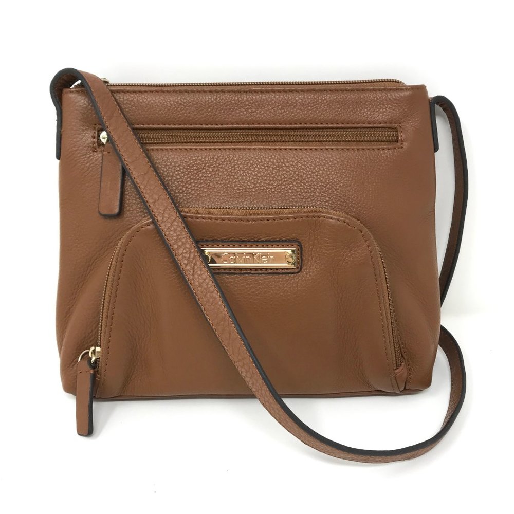 COPY - CALVIN KLEIN Cognac Brown Gold Zipper Pocket Crossbody Bag NWOT